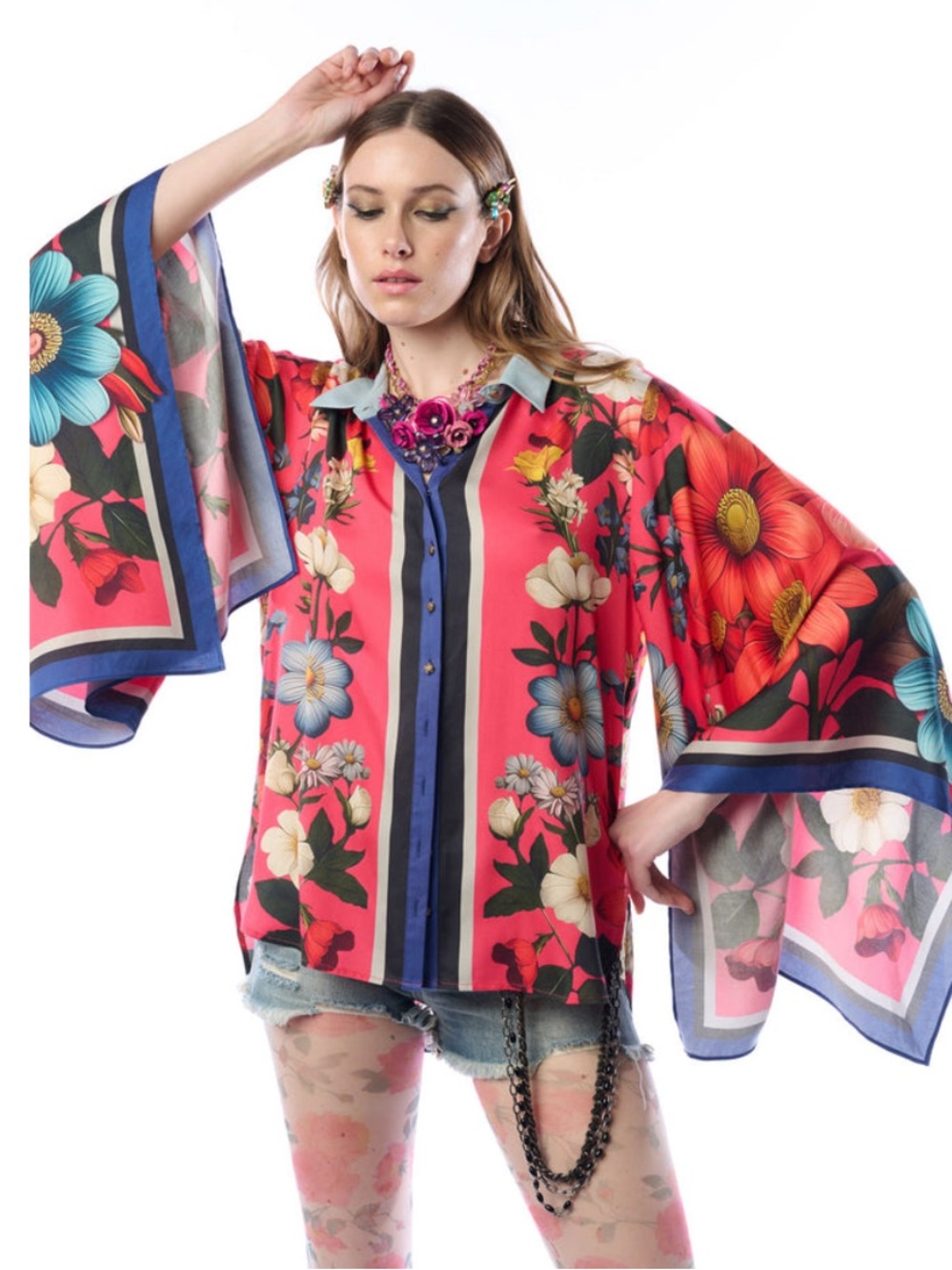 KK9.NWT Aratta Floral Garden Shirt  Bell-Sleeve Button-Up Top $191